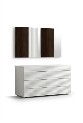 Blanc Designer Luxury Commode avec Miroir 4 Tiroirs Meuble en Bois neuf