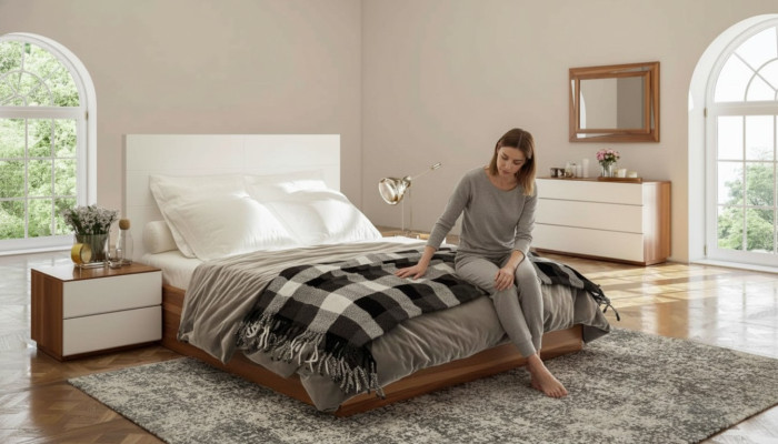 Blanc - Ensemble de chambre marron de luxe Mobilier en bois Lit Tables de chevet Commode