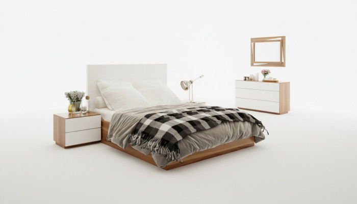 Blanc - Ensemble de chambre marron de luxe Mobilier en bois Lit Tables de chevet Commode
