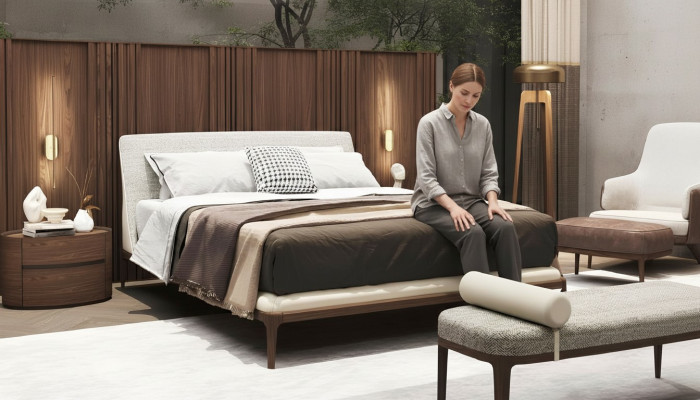 Suite de chambre marron lit cadre 2x tables de chevet lit double 3 pièces