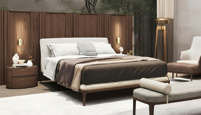 Suite de chambre marron lit cadre 2x tables de chevet lit double 3 pièces