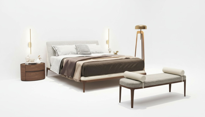 Suite de chambre marron lit cadre 2x tables de chevet lit double 3 pièces