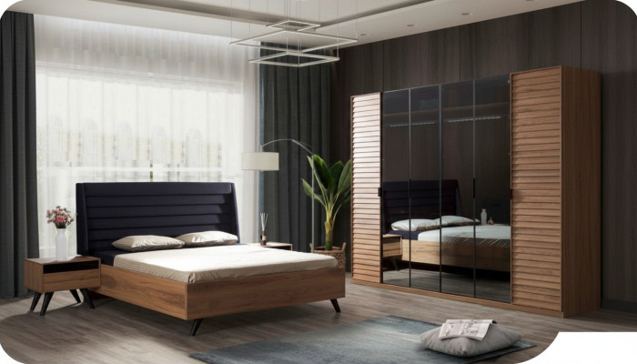 Grand ensemble de chambre à coucher Mobilier de chambre Armoire Lit Tables de chevet