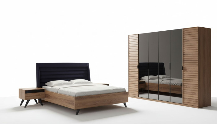 Grand ensemble de chambre à coucher Mobilier de chambre Armoire Lit Tables de chevet