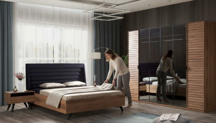 Cadre de lit noir marron Lit double Chambre Mobilier Designer Lit