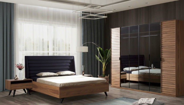 Cadre de lit noir marron Lit double Chambre Mobilier Designer Lit