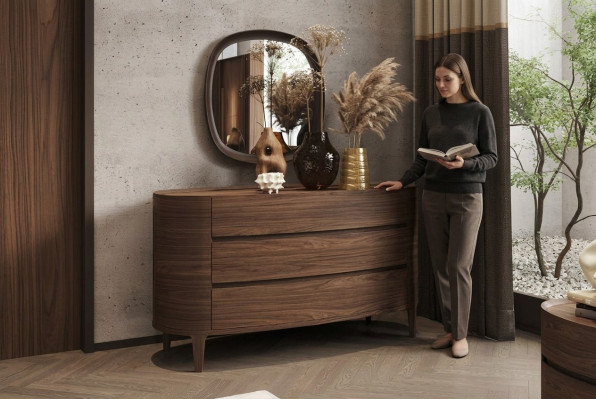 Commode design marron dans un style moderne avec espace de rangement, mobilier de chambre.