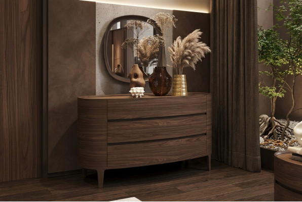 Commode design marron dans un style moderne avec espace de rangement, mobilier de chambre.