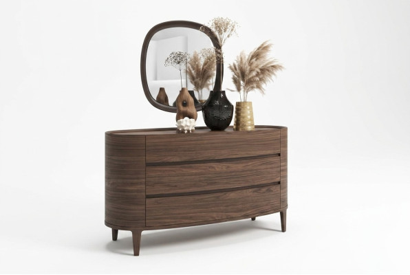 Commode design marron dans un style moderne avec espace de rangement, mobilier de chambre.