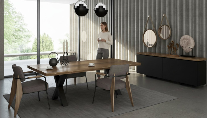 Ensemble de meubles de salle à manger Table à manger Chaises Buffet noyer naturel - anthracite mat