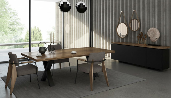 Ensemble de meubles de salle à manger Table à manger Chaises Buffet noyer naturel - anthracite mat