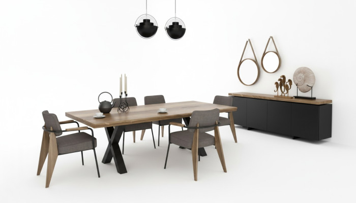 Ensemble de meubles de salle à manger Table à manger Chaises Buffet noyer naturel - anthracite mat