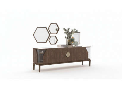Buffet latéral de luxe marron avec rangements en verre Mobilier de salle à manger Bois