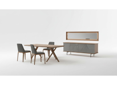 Ensemble de meubles de salle à manger de luxe avec table à manger, chaises, buffet et miroir