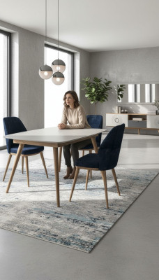 Chaise de salle à manger bleue, mobilier de cuisine moderne de luxe, mobilier en bois de designer.