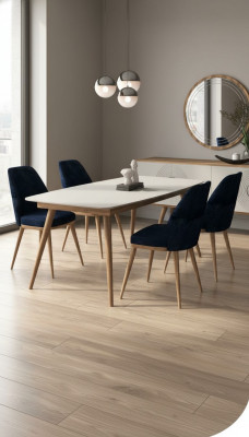 Chaise de salle à manger bleue, mobilier de cuisine moderne de luxe, mobilier en bois de designer.