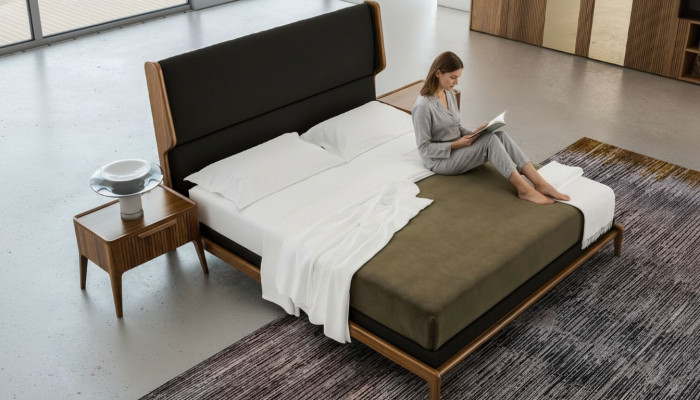 Ensemble de chambre marron avec lit et tables de chevet 2 pièces - Mobilier de luxe de style moderne.
