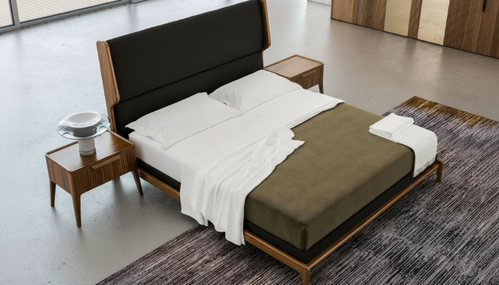 Ensemble de chambre marron avec lit et tables de chevet 2 pièces - Mobilier de luxe de style moderne.