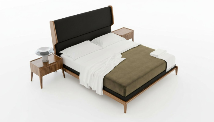 Ensemble de chambre marron avec lit et tables de chevet 2 pièces - Mobilier de luxe de style moderne.