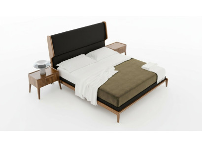 Ensemble de chambre marron avec lit et tables de chevet 2 pièces - Mobilier de luxe de style moderne.