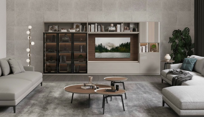 Unité murale Mobilier moderne blanc Mobilier en bois luxueux Ameublement