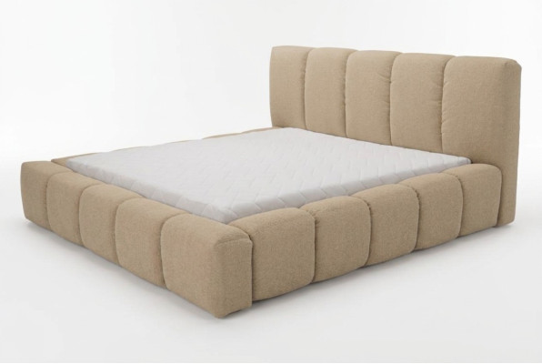 Lit Gris Lit double Chambre en bois Mobilier Design Tissu d'ameublement neuf