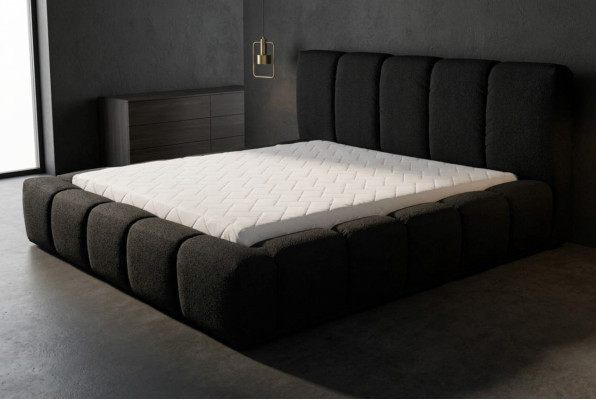Lit noir Lit double Chambre Mobilier en bois Design Mobilier rembourré Tissu