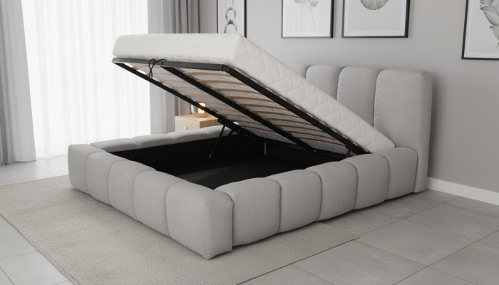 Lit gris chambre double design luxueux élégant tissu d'ameublement neuf