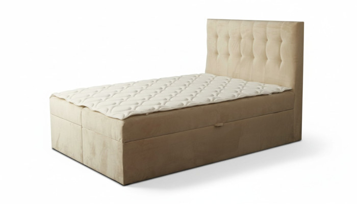Lit Chesterfield Beige Chambre Mobilier Bois Design Élégant Tissu d'Ameublement