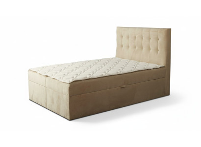 Lit Chesterfield Beige Chambre Mobilier Bois Design Élégant Tissu d'Ameublement