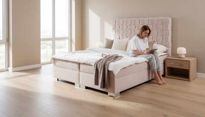 Chambre beige Lits Rembourrage Lit Chesterfield Tissu Nouveau