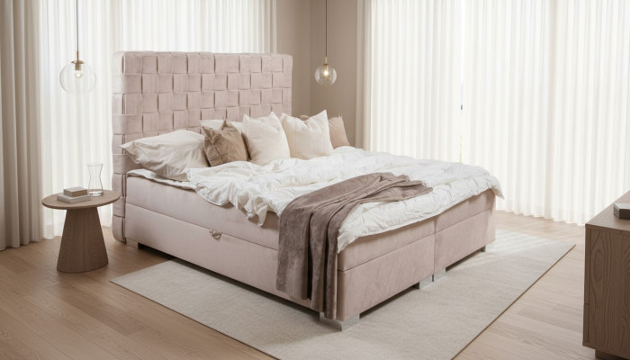 Chambre beige Lits Rembourrage Lit Chesterfield Tissu Nouveau