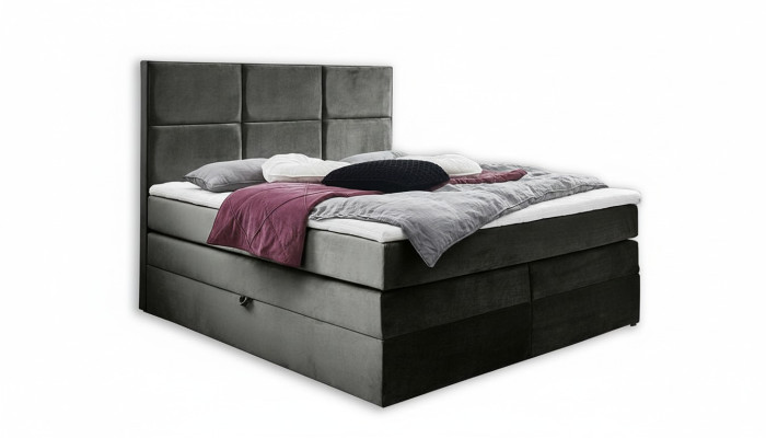 Chambre double chic en gris, design de meubles en bois avec un tissu d'ameublement élégant.