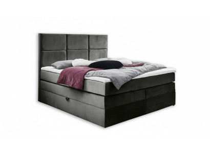 Chambre double chic en gris, design de meubles en bois avec un tissu d'ameublement élégant.
