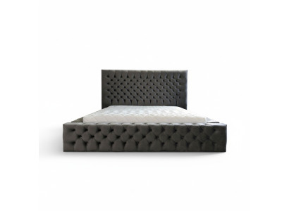 Chesterfield Gris Chambre Double Design de Meubles en Bois Élégant Tissu d'Ameublement