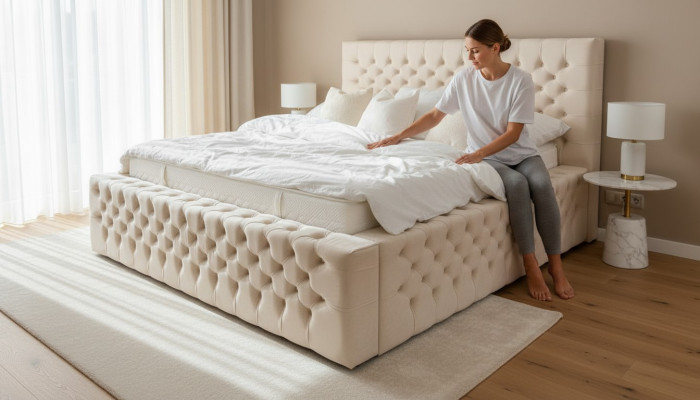 Lit de luxe Chesterfield Velours Lits Textile Double Hôtel Mobilier 140x200