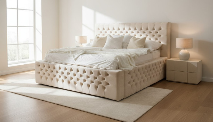 Lit de luxe Chesterfield Velours Lits Textile Double Hôtel Mobilier 140x200