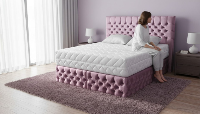 Chesterfield Rose Chambre Double en Bois Design de Meubles Élégant en Tissu d'Ameublement