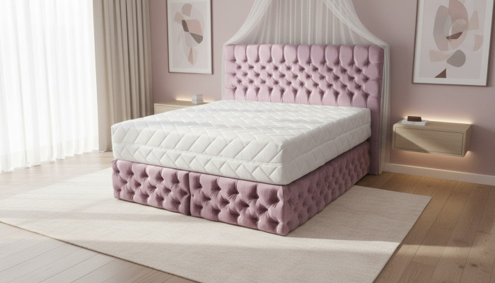 Chesterfield Rose Chambre Double en Bois Design de Meubles Élégant en Tissu d'Ameublement