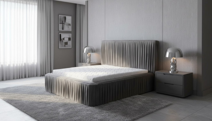 Chambre double grise en bois, design de meubles élégants en tissu classique - nouveau