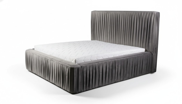 Chambre double grise en bois, design de meubles élégants en tissu classique - nouveau