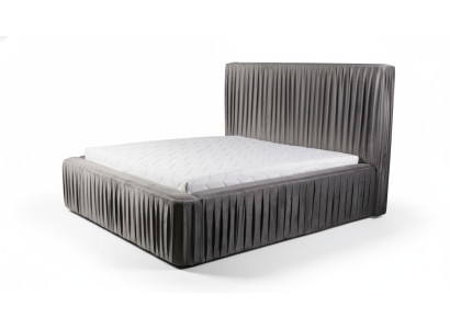 Chambre double grise en bois, design de meubles élégants en tissu classique - nouveau