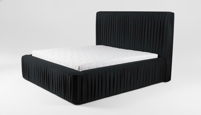 Lit double en bois noir, design de meubles élégants, tissu classique, nouveaux meubles.