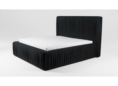 Lit double en bois noir, design de meubles élégants, tissu classique, nouveaux meubles.