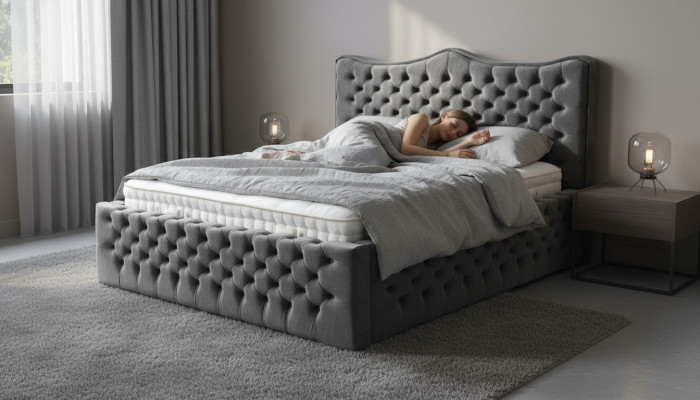 Lit Chesterfield Lit en velours Lit double 160x200 Design Hôtel Mobilier