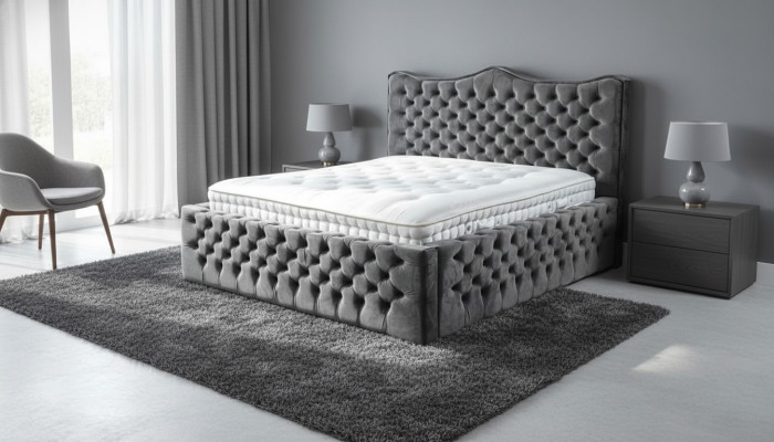 Lit Chesterfield Lit en velours Lit double 160x200 Design Hôtel Mobilier