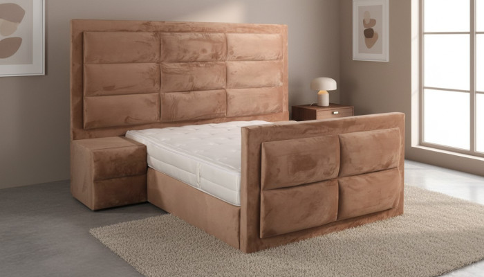 Lit classique en bois marron, design de meubles de chambre élégant en tissu neuf -