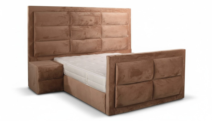 Lit classique en bois marron, design de meubles de chambre élégant en tissu neuf -