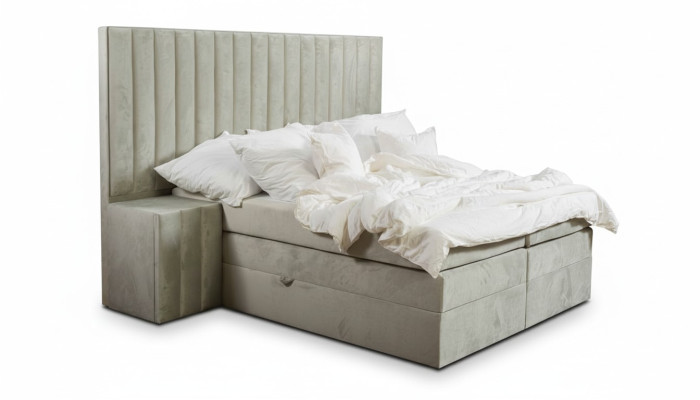 Lit double Taupe moderne 2x tables de chevet Boîte de chambre à coucher à ressorts