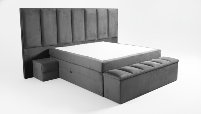 Lit double gris + 2 tables de chevet Classique s design de meubles de chambre plus élégant